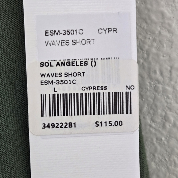 NWT SOL ANGELES Shorts Olive Pull On Sweat Waves Logo Drawstring size Large - Picture 13 of 16
